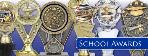 Image of several trophies and the text 'School Awards'.