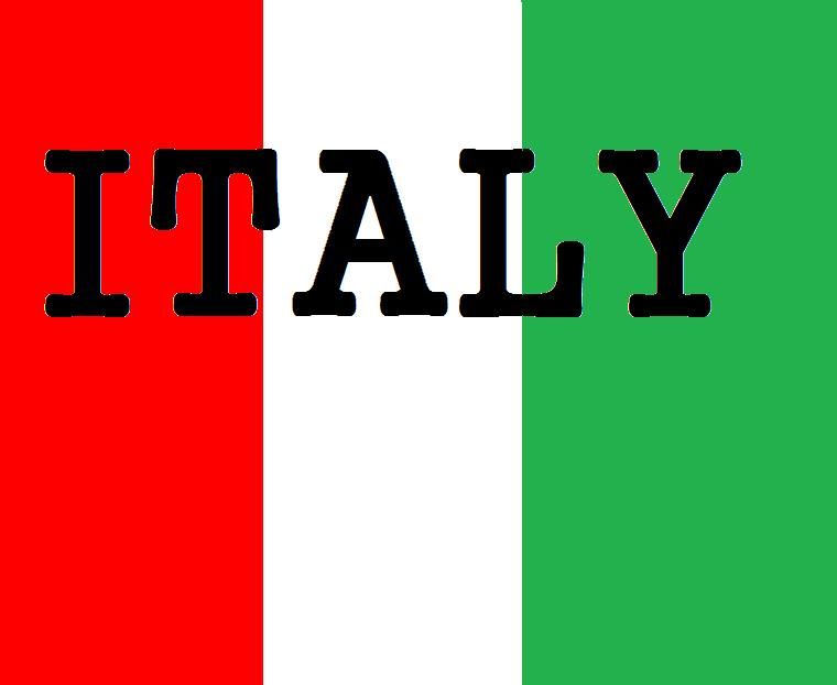 Italian flag with Italy written over it.