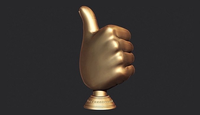 3D model of a trophy in the shape of a thumbs-up hand